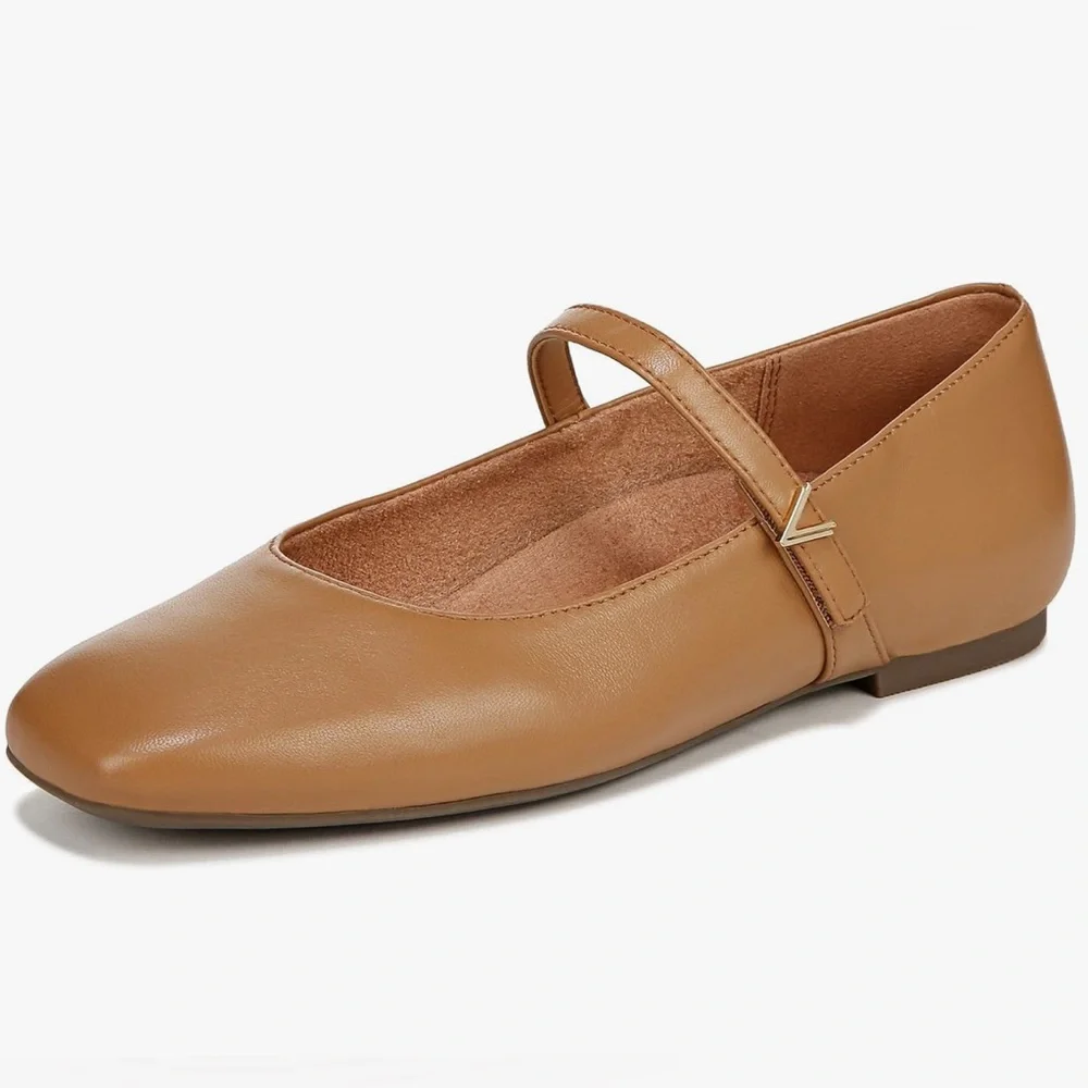 Vionic Women's Alameda Mary Jane Flat Camel Brown Leather Size 8.5 New
